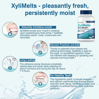 Xylimelts Dry Mouth Relief Oral Adhering Discs Slightly Sweet with Xylitol, for Dry Mouth, Stimulates Saliva, Non-Acidic, Day and Night Use, Time Release for up to 8 Hours, 230 Count
