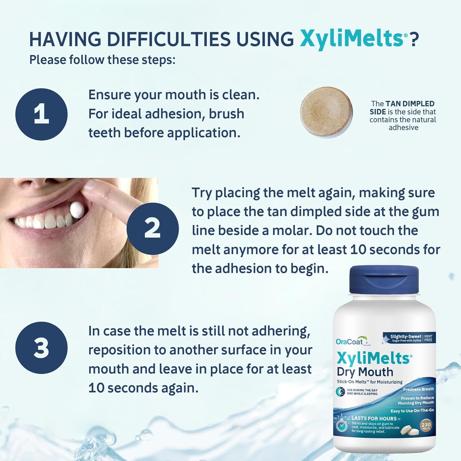 Xylimelts Dry Mouth Relief Oral Adhering Discs Slightly Sweet with Xylitol, for Dry Mouth, Stimulates Saliva, Non-Acidic, Day and Night Use, Time Release for up to 8 Hours, 230 Count