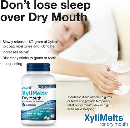 Xylimelts Dry Mouth Relief Oral Adhering Discs Slightly Sweet with Xylitol, for Dry Mouth, Stimulates Saliva, Non-Acidic, Day and Night Use, Time Release for up to 8 Hours, 230 Count