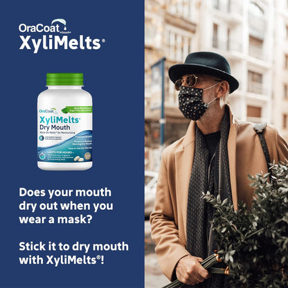 Xylimelts for Dry Mouth Night Time or Day - Moisturizing Dry Mouth Adhering Discs, Sugar Free with Xylitol, 230 Count, Mint Flavor, 8-Hour Relief