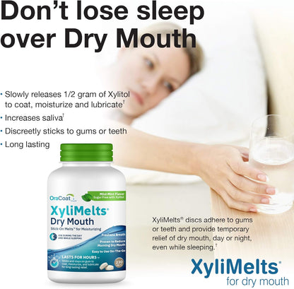 Xylimelts for Dry Mouth Night Time or Day - Moisturizing Dry Mouth Adhering Discs, Sugar Free with Xylitol, 230 Count, Mint Flavor, 8-Hour Relief
